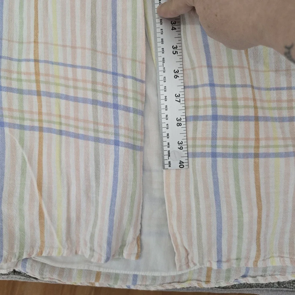 Madewell Clara Linen Blend Wrap Midi Dress Pastel Plaid Cottagecore Size L - Picture 3 of 8